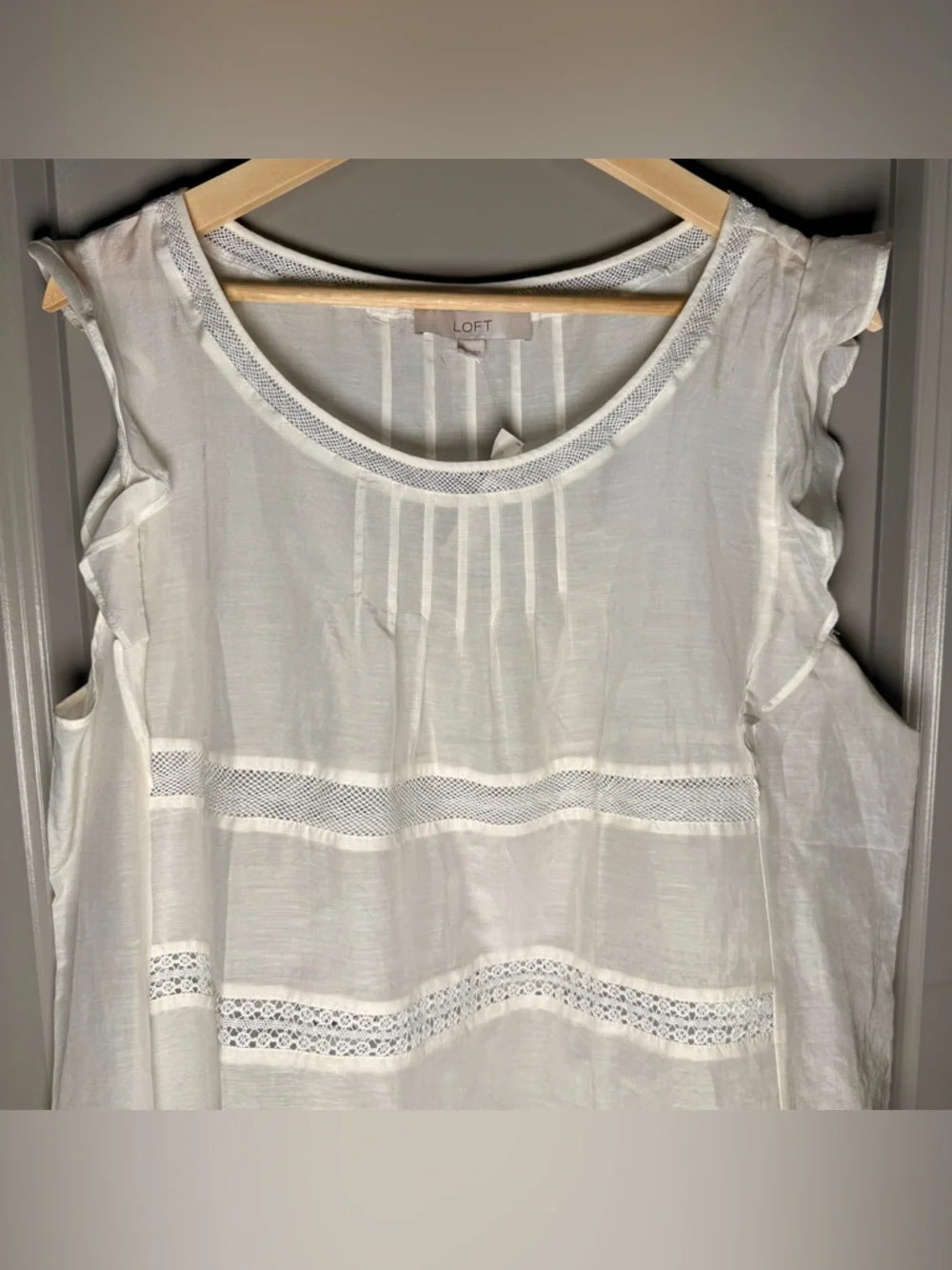 LOFT Cotton Silk Ruffle Sleeve | White | XL | NWT | Lace Cottagecore Feminine - Picture 2 of 7